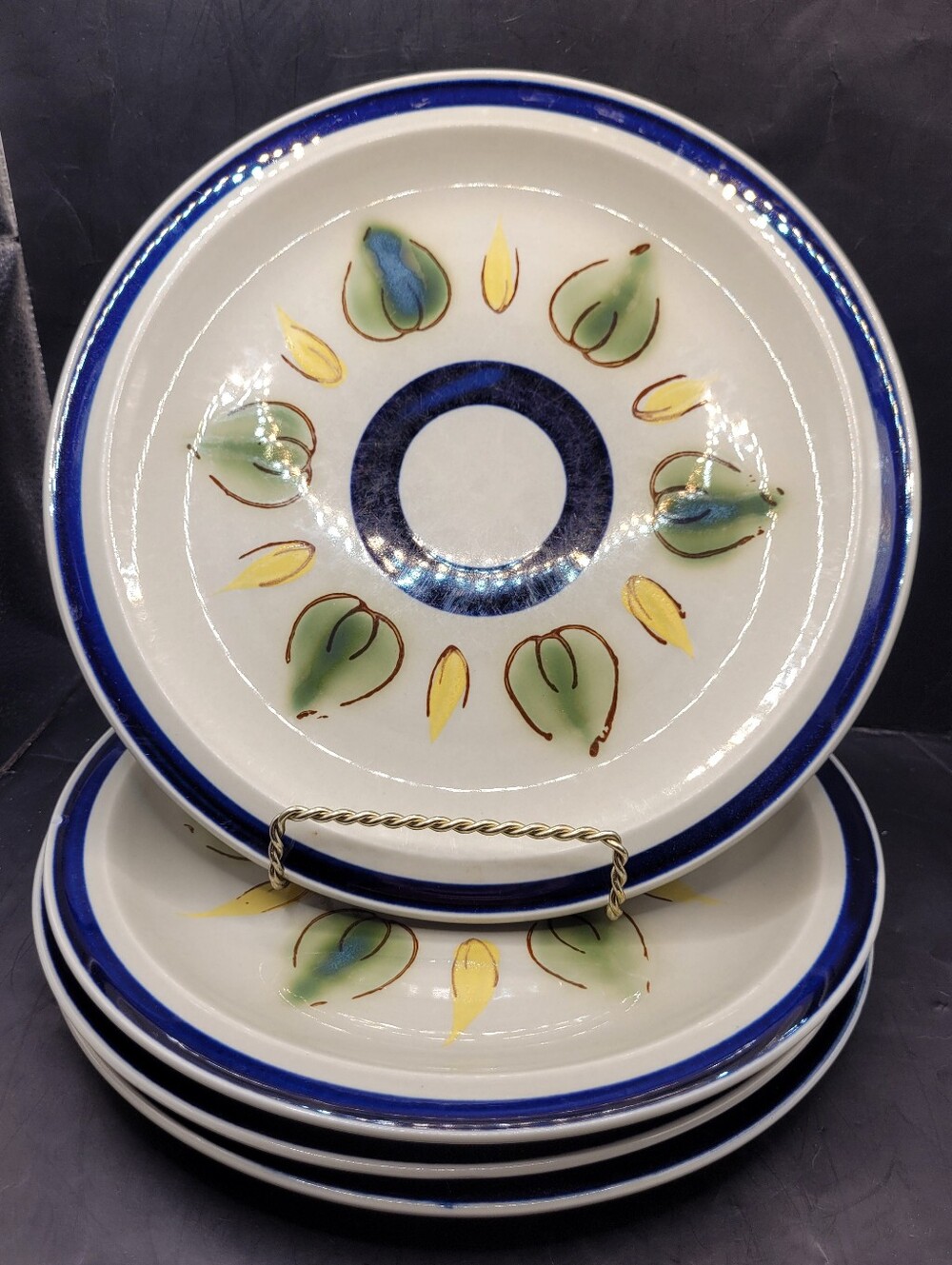 Vintage Crest-Stone Karen S-953 Stoneware Dinner Plates Set of 4 MCM Japan 10.5"